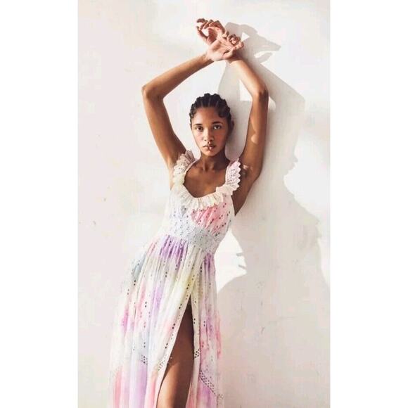 NEW $995 Loveshackfancy Corabella Revolve 100% Silk Tie Dye Ruffled Maxi… - Picture 3 of 16